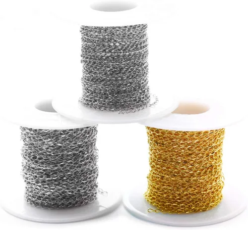 Vista 7 de Cadenas de cable torcidas de acero inoxidable de oro de 33FT 0.079 in para fabricación de joyas Dorado