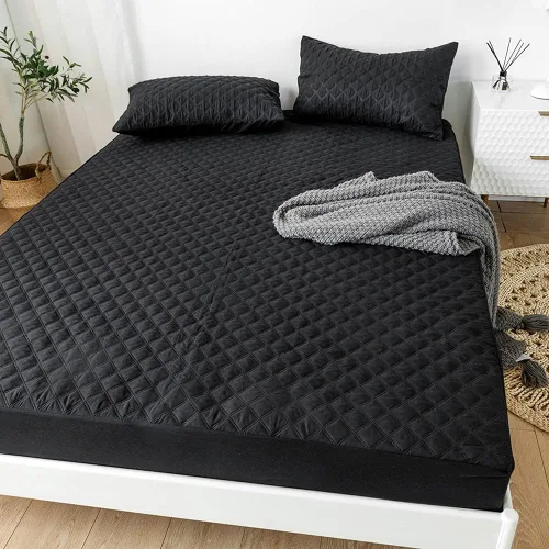 Vista 3 de vctops Sábana bajera acolchada impermeable, protector de colchón ultra suave y elástico con bolsillo profundo (negro, individual)