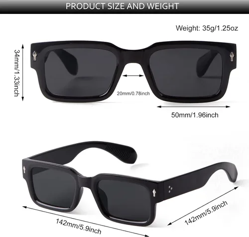 Vista 3 de DQbhzh Lentes de sol rectangulares Y2K de moda para mujeres y hombres, lentes de sol retro de los años 90, lentes gruesos y gruesos, protección UV400