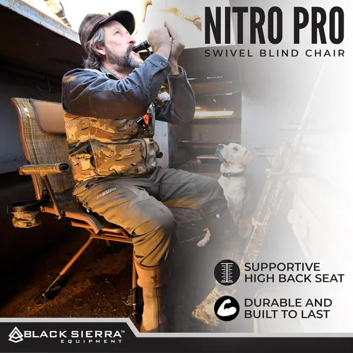 Vista 3 de Silla Giratoria de Caza Black Sierra XL – Asiento Ciego Silencioso de Servicio Pesado 360° que Soporta 300 libras, Reposabrazos Acolchados, Pies