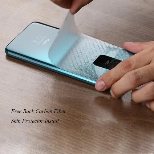 Vista 4 de Ibywind Protector de pantalla para Redmi Note 9, con 2 piezas de vidrio templado, 1 protector de lente de cámara, 1 película de fibra de carbono