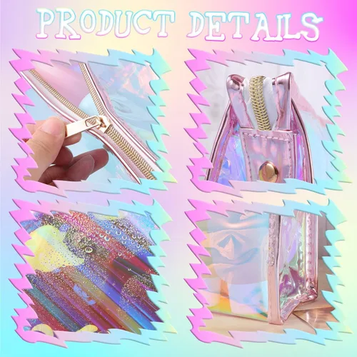 Vista 3 de BESARME Bolsas de Maquillaje Holograma para Mujeres, Bolsas de Aseo Transparentes con Cremallera Portátiles, Relleno en Masa