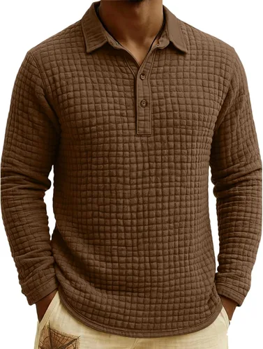 Vista 44 de Polo de punto para hombre, manga larga, ligero, informal, con cuello
