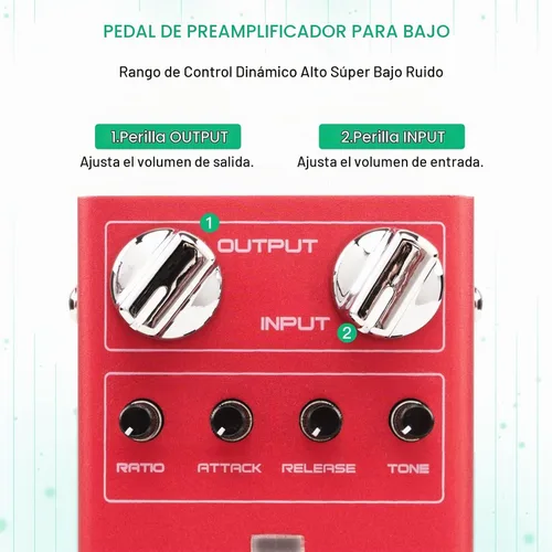 Vista 2 de JOYO Pedales de Bajo para Guitarra, Pedal de Efecto Compresor con Perillas de Compresión Precisas, Bajo Ruido y Alto Rango de Control Dinámico