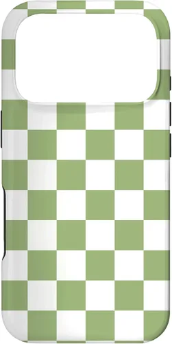 Vista 29 de Funda clásica a cuadros para iPhone 13 Pro Max, color verde salvia y blanco