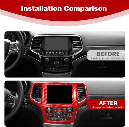 Vista 6 de Cubierta para panel de navegación con bisel central para Grand Cherokee Center Dash compatible con Jeep Grand Cherokee 2019 2020, accesorios Rojo