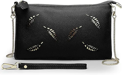 Vista 8 de Uromee Cartera de mano para mujer, de piel auténtica, con cadena de hombro desmontable