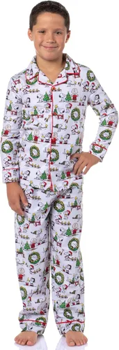 Vista 2 de INTIMO Juego de pijama navideño de Peanuts Charlie Brown Snoopy con botones para la familia Niño Blanco