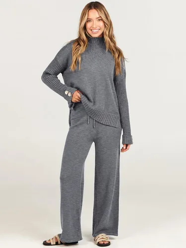 Vista 8 de ANRABESS Conjunto de 2 piezas para mujer, suéter de punto de manga larga, pantalón de pierna ancha, ropa de descanso, moda 2024