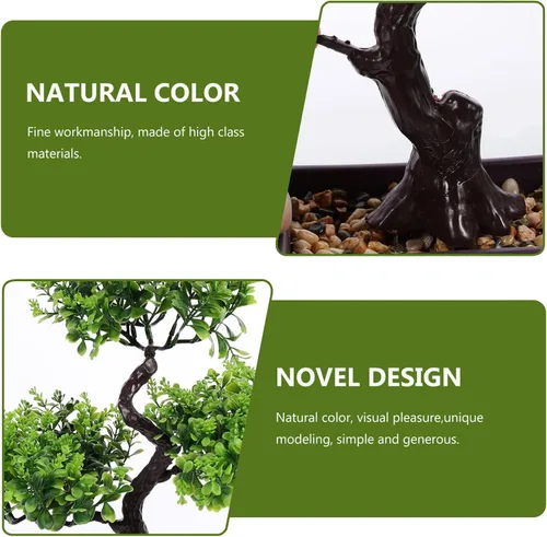 Vista 3 de BESPORTBLE Árbol bonsái artificial, verde, plástico, 15.17 oz