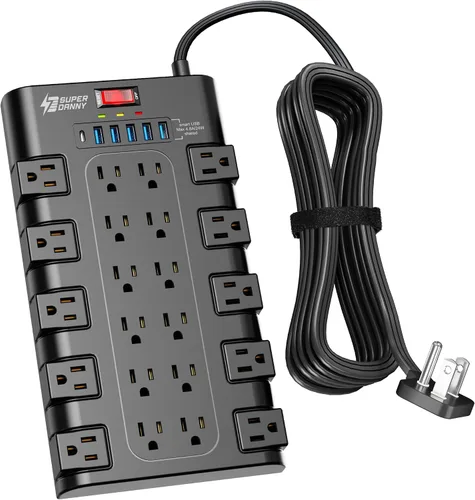 Vista 9 de Regleta de alimentación, SUPERDANNY - Protector contra sobretensiones con 22 tomas de corriente AC y 6 puertos de carga USB, 1875 W/15 A, 2100