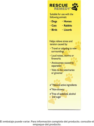 Vista 7 de Rescue Remedy gotero para mascotas - 10mL - Apoyo para el estrés y la tensión para perros y gatos con esencias naturales de flores Bach - Fórmula