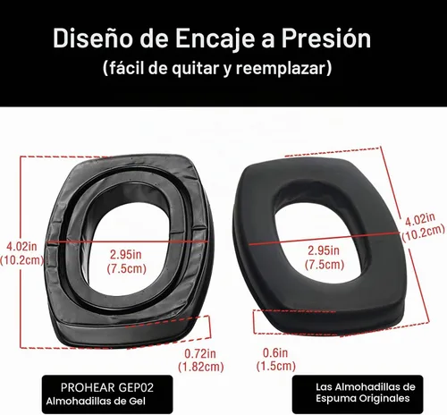 Vista 3 de Almohadillas de gel PROHEAR GEP02 para orejeras Howard Leight de Honeywell Impact Sport Pro Sync Lightning