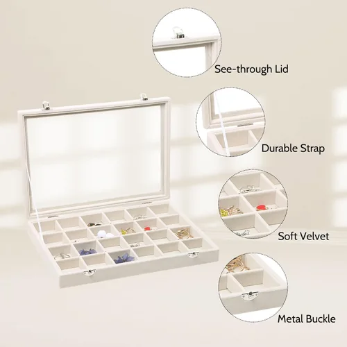Vista 2 de Stratalife Organizador de joyas con tapa, exhibidor transparente, organizador grande de aretes, caja de almacenamiento de terciopelo para aretes