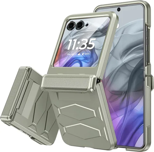 Vista 31 de Vizvera para Motorola Razr 2024 - Funda con tapa con bisagra, protector de pantalla incorporado, a prueba de golpes, funda todo en uno para Negro