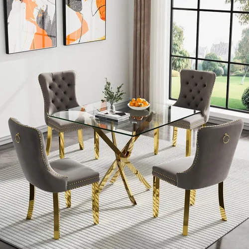 Vista 105 de Juego de mesa de comedor SSLine moderno de 3 piezas con mesa redonda de vidrio para 2, lujosa mesa de comedor circular de 36" con tapa de vidrio