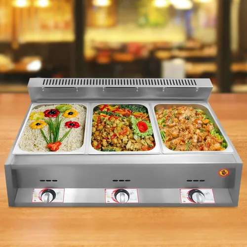 Vista 3 de Calentador de alimentos comercial, freidora de gas para encimera, calentador de sopa de alimentos, mesa de vapor con tapas para fiestas, catering