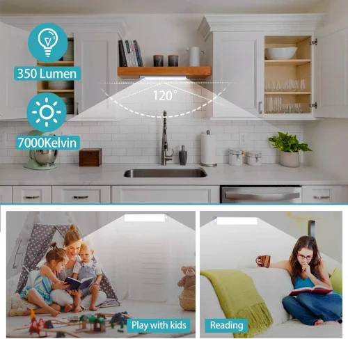 Vista 6 de Luz para debajo del gabinete con sensor de movimiento de 10 pulgadas, 7000 K, 1500 mAh, USB-C, recargable, magnética, inalámbrica, instalación sin