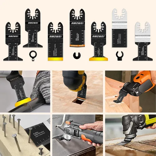 Vista 6 de Juego de 28 cuchillas oscilantes para herramientas de titanio de alta calidad, para madera, plásticos, metal, hojas de sierra oscilantes
