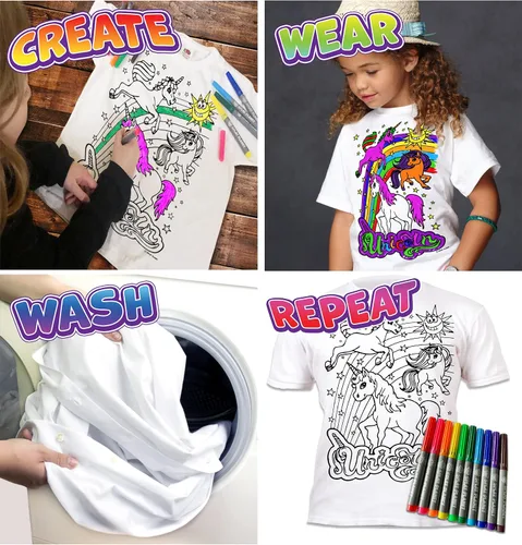 Vista 4 de Splat Planet Paquete de parachoques mágicos bolígrafos de tela, 20 bolígrafos no tóxicos lavables para colorear tus propias camisetas.