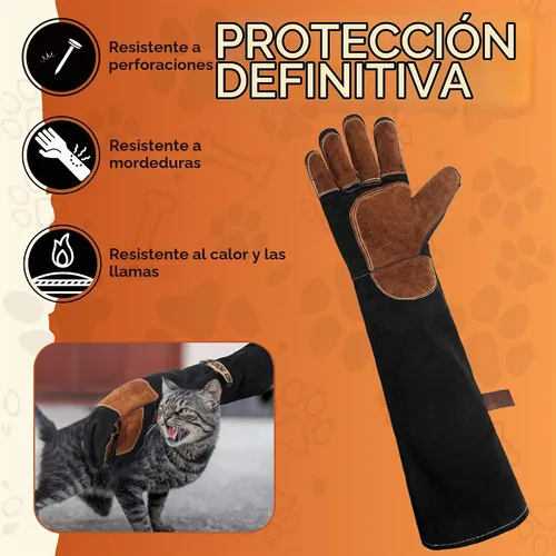Vista 4 de HANDLANDY Guantes de manejo de animales, a prueba de mordeduras para manejo Negro marrón