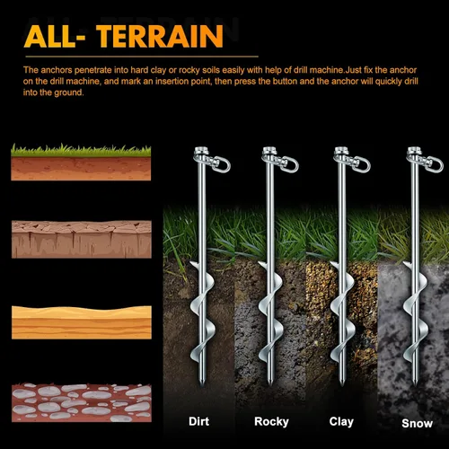 Vista 5 de Hiboom 4 anclajes de tierra con mango en T, llave hexagonal para cama elástica, kit de tornillos de anclaje de tierra, accesorios inflables