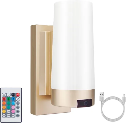 Vista 10 de BIGMONAT Lámpara de pared a pilas, aplique de pared que cambia de color con control remoto y temporizador, luz nocturna RGB inalámbrica, lámpara