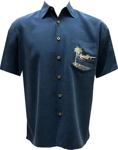 Vista 2 de Bamboo Cay Camisa tejida bordada casual de manga corta para hombre