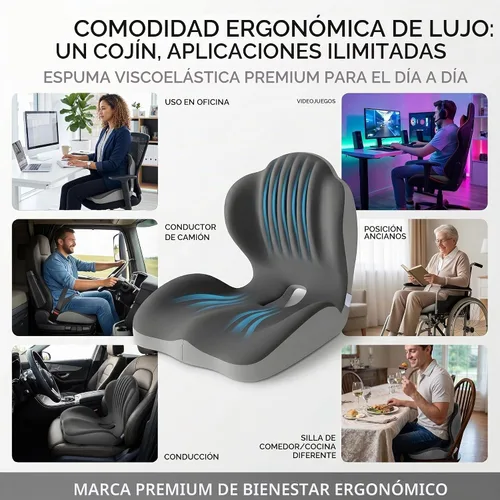 Vista 6 de Cojín de asiento de espuma viscoelástica en forma de L para automóvil, cojín de asiento ergonómico para aliviar el dolor, parte inferior