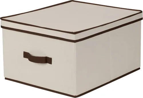 Vista 9 de Household Essentials 111 Caja de almacenamiento con tapa y asa, lona beige natural, tamaño mediano, ribete natural