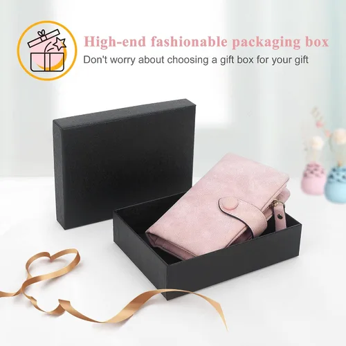 Vista 7 de Billeteras con bloqueo RFID para mujer, de gran capacidad, de cuero suave, cartera pequeña con correa para la muñeca, Rosado, Casual