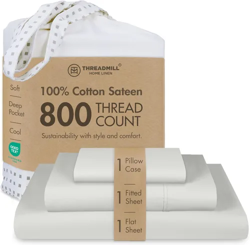 Vista 23 de Threadmill Sábanas para Cama Individual – 800 Número de Hilos Jacquard Celine Gris Oscuro, 100% Algodón Natural Juego de Cama de 3 Piezas a Rayas