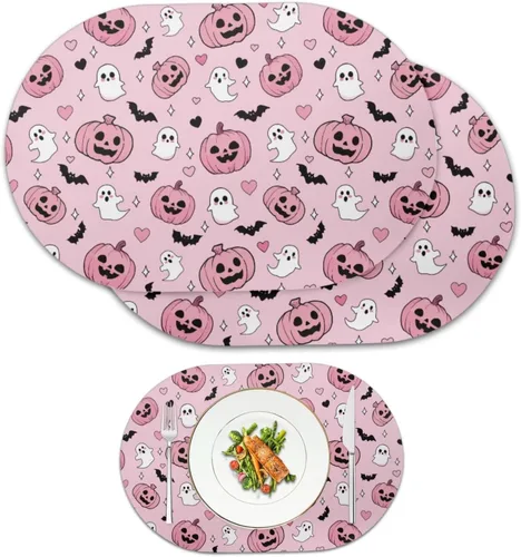 Vista 8 de Autumn Placemats Set of 2 Waterproof Wipeable 12X18 Inch Faux Leather Non Slip Heat Resistant Mats for Thanksgiving Dinner Outdoor Decor