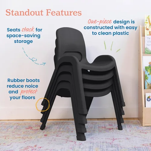 Vista 6 de ECR4Kids Silla apilable SitRight de plástico, 11 pulgadas, muebles de aula, negro, paquete de 4