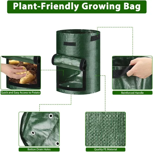 Vista 3 de JJGoo Paquete de 2 bolsas de cultivo de patatas de jardín de 10 galones con solapa y asas de aireación, macetas de tela de aireación, macetas