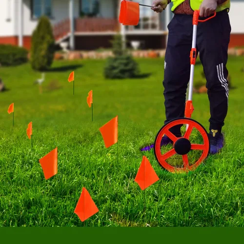 Vista 5 de Zozen Paquete de 100 banderas de marcado, 60 naranjas, 20 verdes y 20 azules, para escribir/15 x 4 x 5 pulgadas, banderas de patio para césped