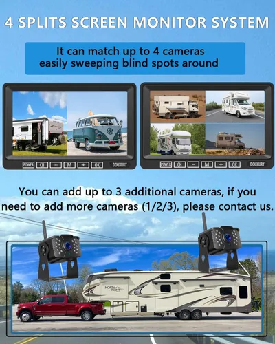 Vista 4 de Cámara de respaldo inalámbrica para autocaravana DOUXURY IP69 impermeable con ángulo de visión amplio de 170°, cámara de visión trasera HD 1080P +