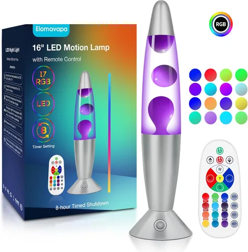 Vista 12 de Lámpara de Movimiento Líquida de 17 Colores con Control Remoto: Luz Nocturna LED de 34.3 cm para Niños y Adultos - Lámpara de Mesa Relajante