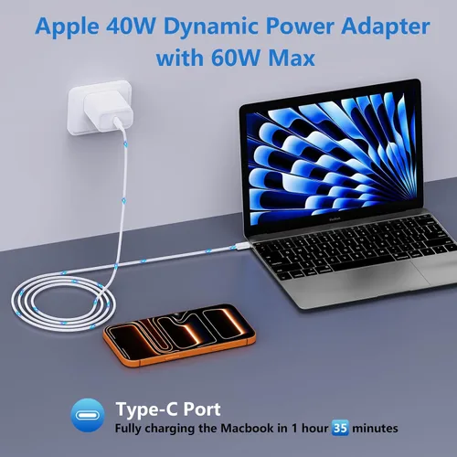Vista 8 de Cargador para iPhone 17 16 15 de carga rápida, cargador USB C dinámico de 40 W con cable [Apple MFi Certified] 3A 6.6ft Type-C Cable Data Sync for
