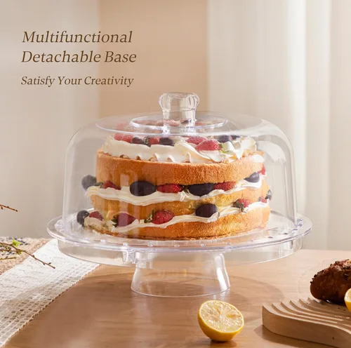 Vista 5 de HABIBEE 6-in-1 Soporte multifuncional de acrílico con cúpula para servir pasteles, 12 pulgadas