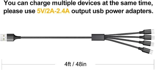 Vista 7 de Puxnoin Cable de carga múltiple, paquete de 2 cables de carga 4 en 1 de 4 pies para múltiples dispositivos, cable de carga universal trenzado