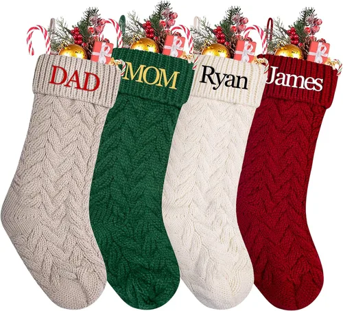 Vista 7 de 1 pieza de medias de Navidad personalizadas, medias de Navidad colgantes de felpa de piel sintética blanca con nombres, medias de Navidad grandes