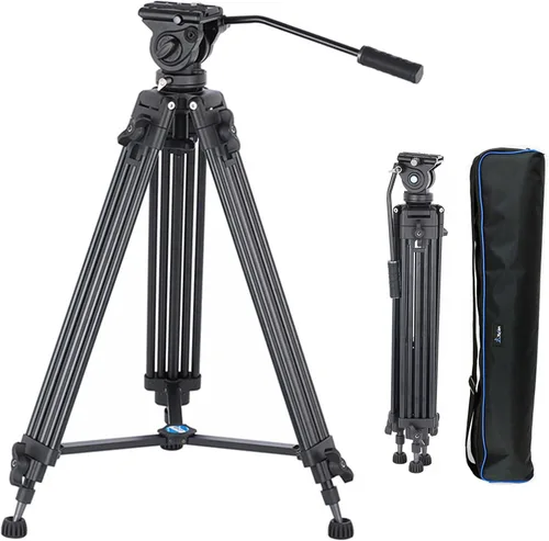 Vista 9 de Trípode de video profesional resistente de 62 pulgadas/62.2 in, aluminio Twin Tube, 360 Degree Fluid Head, Mid-Level Spreader, For DSLR Camcorder