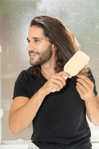 Vista 7 de Cepillo de pelo con cerdas de madera Longitud 10.25 pulgadas de ancho 3.5 pulgadas Cepillo de pelo grande con mango de madera natural ecológico