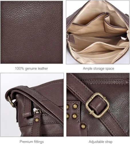Vista 5 de Oak Leathers Leather Crossbody Bag For Women With Adjustable Sling Strap - Medium Size Crossover Shoulder Handbag Purse
