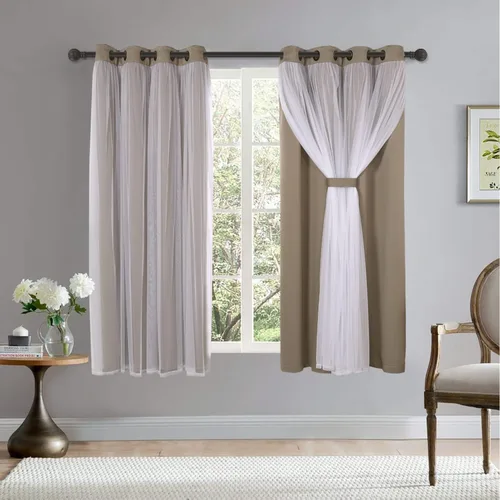 Vista 9 de BONZER Cortinas opacas con superposición transparente, mezcla y combina paneles de ventana de doble capa con aislamiento térmico para sala de estar