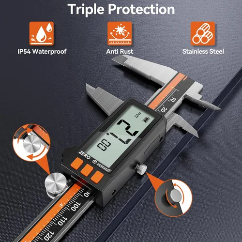 Vista 5 de Preciva Calibre Digital - Micrómetro Recargable de Acero Inoxidable con Protección IP54 Apagado Automático, Pantalla LCD Grande y Conversión