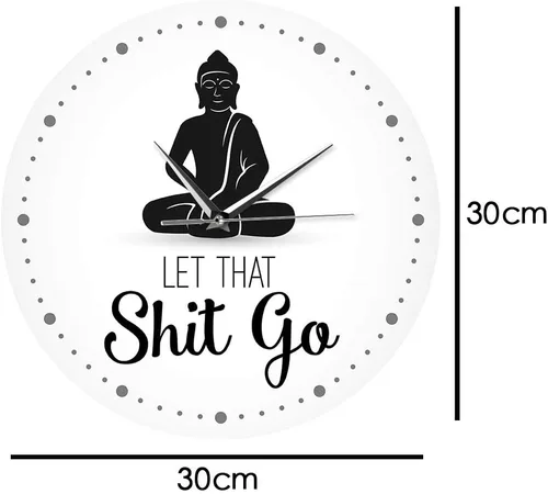 Vista 2 de The Geeky Days Let That Shit Go - Reloj de pared con cita divertida de Buda, decoración zen, arte humorístico, silencioso, sin tictac, regalo