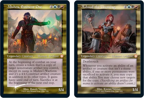 Vista 3 de Magic: The Gathering The Brothers' War Retro-Frame Commander Deck – Bandera bruñida de Mishra (azul-negro-rojo) + paquete de muestra de refuerzo