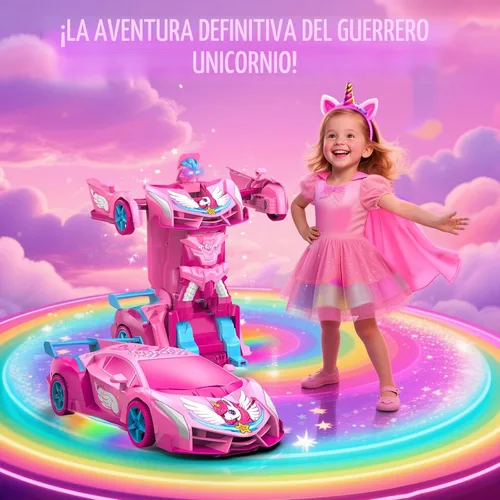 Vista 7 de Coches RC Transformables de Unicornio para Niñas con Ojos de Arcoíris y Luces en la Parte Inferior, Rotación Rápida de 360° y Control Remoto